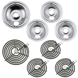 WB31T10010 WB31T10011 Chrome Range Drip Pans WB30M1 WB30M2 Stove Burner Element Set by Blutoget - Fit for GE Hotpoint Ken-more Electric Range - Electric Range Stove for 3 Small Burners 1 Large