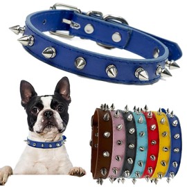 Spiked Dog Collars, Leather Spike Cat Collar Punk Rivet Studded Puppy Collars Durable with Buckle for Small Medium Large Dogs, (Blue,S)