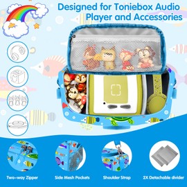 LPQKCcY Carry Case for Toniebox Starter, Storage Bag for Tonies Characters UK, Headphones, Charging Station and Accessories, Carry Bag with Zip and Adjustable Strap for Tonie Box Audio Player (Blue)