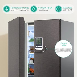 ORIA Refrigerator Thermometer, Digital LCD Thermometer with Waterproof Probe, Min/Max Function, 3 Mounting Options, Mini Temperature Monitor Humidity Meter for Fridge Freezer Refrigerator Aquarium