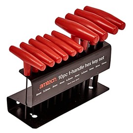 Amtech I9070 T-Handle Hex Key Set, Sizes 2, 2.5, 3, 4, 4.5, 5, 5.5, 6, 8 and 10mm, 10pcs Corrosion Resistance Carbon Steel Hex Keys
