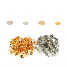 Belerry 400 Pieces Stainless Steel Earrings Posts Flat Pad(2 Size) with Butterfly Earring Backs (Gold and Silver)