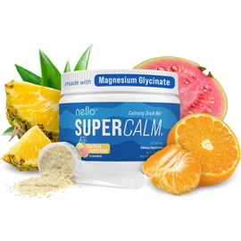 Nello Supercalm Powdered Drink Mix, Tropical Tangerine, L Theanine, Ksm-66 Ashwagandha, Magnesium Glycinate, Vitamin D 3, Supplements for Relaxation & Focus, Natural, No Sugar, Non GMO, 30 Srvg