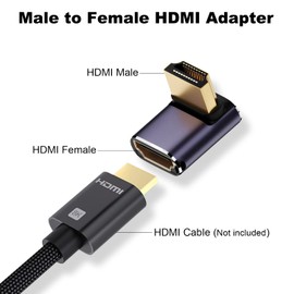 AreMe 8K HDMI 2.1 Right Angle Adapter (2 Pack), Up&Down 90 Degree and 270 Degree HDMI Male to HDMI Female Extender Connector Aluminum Alloy