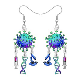 WEVENI Acrylic Funny Laboratory Microscope Earrings Dangling DNA Jewelry Nursing School Gifts for Women Biology Teacher Nursing Student Nurse Appreciation Gifts (Blue)