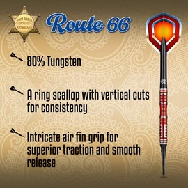 Shot! Darts Soft Tip, Americana Route 66 (18g), 80% Tungsten Barrel, Center Balanced, Handcrafted Professional Dart Set & Flights Made in New Zealand, Plastic Tip for Electronic Dartboard