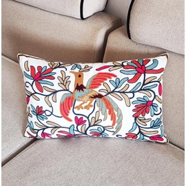 1Pc Fire Phenix Cotton Cushion Case Orange Bird Cushion Covers 30 X 50 Cm Sofa Rectangle Cushion Cover Bohemia Exotic Style Pillow Sham Embroidered Cotton Throw Pillow Cover 12 x20 Inch (Orange Bird)