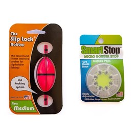 Pink Smart Slip Lock Bobber and Smart Stop Micro Bobber Stop Combo Pack (Mini, Small, Medium or Large) Includes New and Improved Tool to Attach Stops, No Pliers Needed. (Medium)