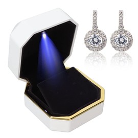 YUYTE Jewellery Box for Gifts, LED Illuminated Jewellery Gift Box Earring Stud Display Case for Proposal Engagement Wedding Proposal Anniversary Engagement