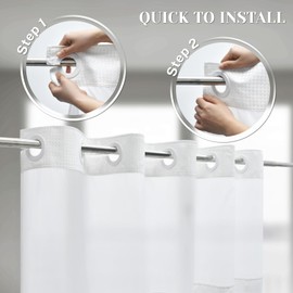 SORTTO No Hook Shower Curtain with Snap in Liner Set Waffle Shower Curtain for Bathroom Hotel Style Fabric Waterproof Inner Liner，71" W x 74" H, White