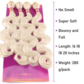 Body Wave Synthetic Hair Weave 4 Hair Bundles Deals 16 18 18 20 Inches Color 613 Blonde Synthetic Hair Weft