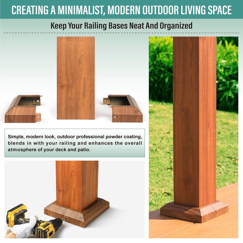 AJOVW 4Pcs (5.5" Post/8.7" Base) 6x6 Walnut Aluminum Post Base