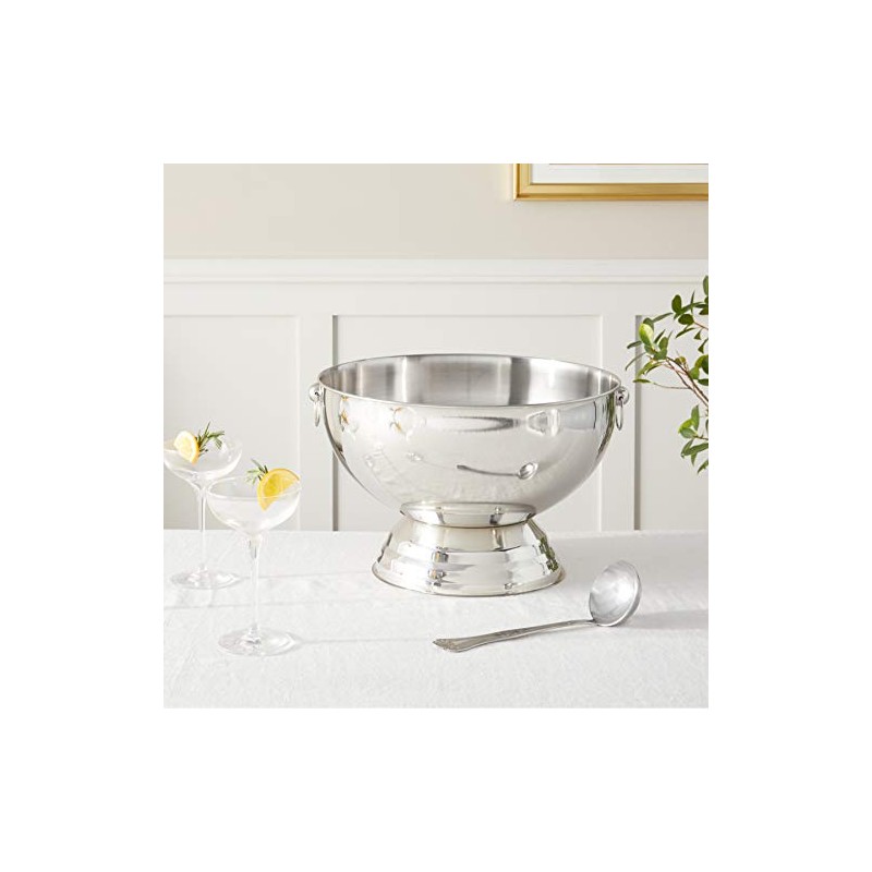 Winco SPB-35 Stainless Steel Punch Bowl with Handles, 3.5-Gallon, Medium