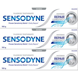 Sensodyne Toothpaste, Repair and Protect, Sensitive Teeth and Cavity Prevention, Whitening, 100g, 3 Pack