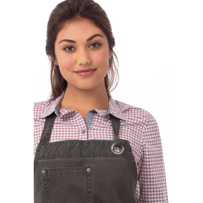 Chef Works ABAQ054-PEW-0 Dorset Antique Bib Apron Pewter, Brown