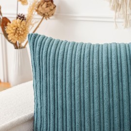 UGASA 12x24 Inch Pillow Cover Pack of 1 Soft Boho Stripe Corduroy Long Rectangle Lumbar Cushion Case Farmhouse Decorative Throw Pilowcase for Bed, Couch, Sofa, Bedroom, Living Room, Blue Grey