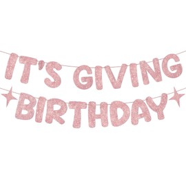 Fulmoon Pre Strung It's Giving Birthday Banner Sparkle Banner Birthday Party Decorations Glitter Sweet 16th 21th Birthday Party Sign for Photobooth Backdrop(Rose Gold)