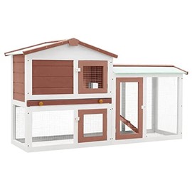 vidaXL Outdoor Large Rabbit Hutch Brown and White 57.1"x17.7"x33.5" Wood