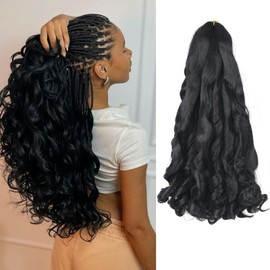 XGY Hair 16Inch French Curl Braiding Hair Boho Loose Wavy 5 Packs #1B Black Bouncy Braiding French Curly Crochet Synthetic French Curly Braids Hair Extensions (Black, 16inch)