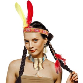 Hatstar Indian Hair Band Headband | Hair Accessories Elastic with 2 Feathers | Headpiece for Fancy Dress, Carnival, Theme Party | Feather Jewellery Accessory for Women, Men and Children Costume