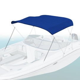 Seal Skin Covers 4 Bow Bimini Top Replacement Cover, Marine Grade 600D Waterproof Canvas Boat Canopy Sun Shade Without Frame 96" L 79"-84" W Blue Color