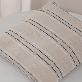 XIEJINJIA Boho Set of 2 Cushion Cover Striped Linen Decorative Farmhouse Garden Pillowcase Throw Pillow Covers for Couch Sofa Bed Living Room 45x45 cm 18x18 inch Grey Beige
