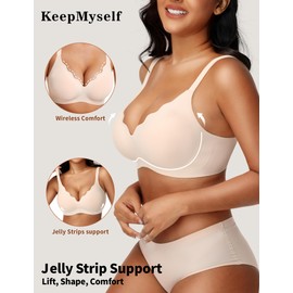 KeepMyself Plus Size Wireless Bra Seamless Comfortable No Underwire - Natural Supportive Lift Everyday Bra for Older Women with Sagging Breasts,Side Back Smoothing - Nude 2XL