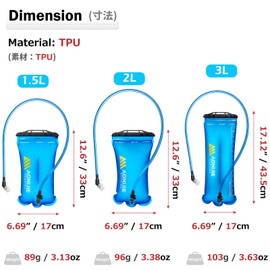 Azarxis Hydration Bladder TPU 1.5L 2L 3L Water Reservoir BPA-Free for Hiking Backpack Hydration Pack, Leak Proof Large Opening Water Storage Bladder Bag for Camping Cycling Running (Blue, 1.5L)