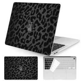 Seorsok Compatible with MacBook Air 13 inch Case 2021 2020 2019 2018 Release Model A1932 A2179 M1 A2337 with Touch ID and 2 Pack Keyboard Cover,Laptop Plastic Hard Shell- Black Leopard Print