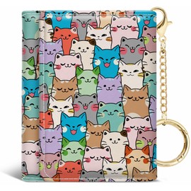 Jogjam Womens Wallet, Small Cat Slim RFID Blocking Card Wallets, Cute Trifold PU Leather Card Holder Wallet Organizer, Mini Pocket Cash Wallet with 7 Card Slots ID Window for Girls Ladies Girlfriend