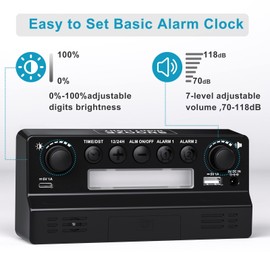Pplee Alarm Clock for Bedroom 7 in Large Display Digital Clock with Dual Alarms&Usb C