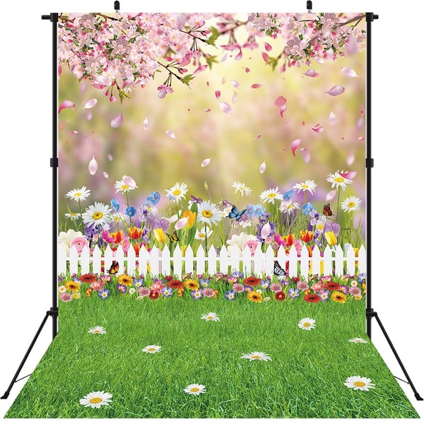 APDECCLK Spring Easter Backdrop Spring Pink Flowers Photography Backdrop Easter