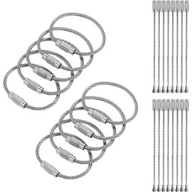 50Pcs Stainless Steel Wire Keychains Loop Aircraft Cable Key Ring String Wire Loop for Luggage Tag, Keyring, ID Tag Keeper, Silver, Length:20cm/8inch