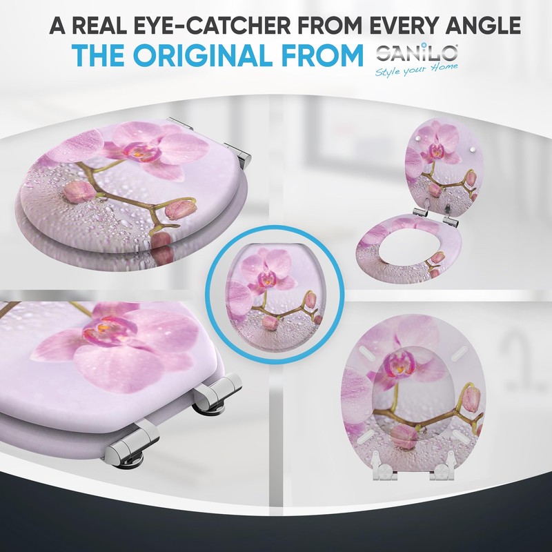 SANILO Wooden Toilet Seat with Soft Close [ROUND] - Decorative,