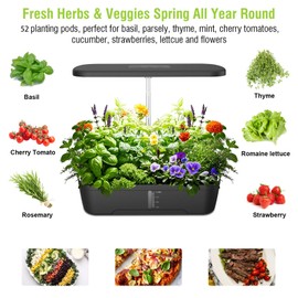 Hydroponics Growing System Kit 52 Pods, Indoor Herb Garden with Smart LED Grow Light, Large Capacity Water Tank, Adjustable Height, Auto Timer & Quiet Pump for Home Kitchen Office Indoor Gardening