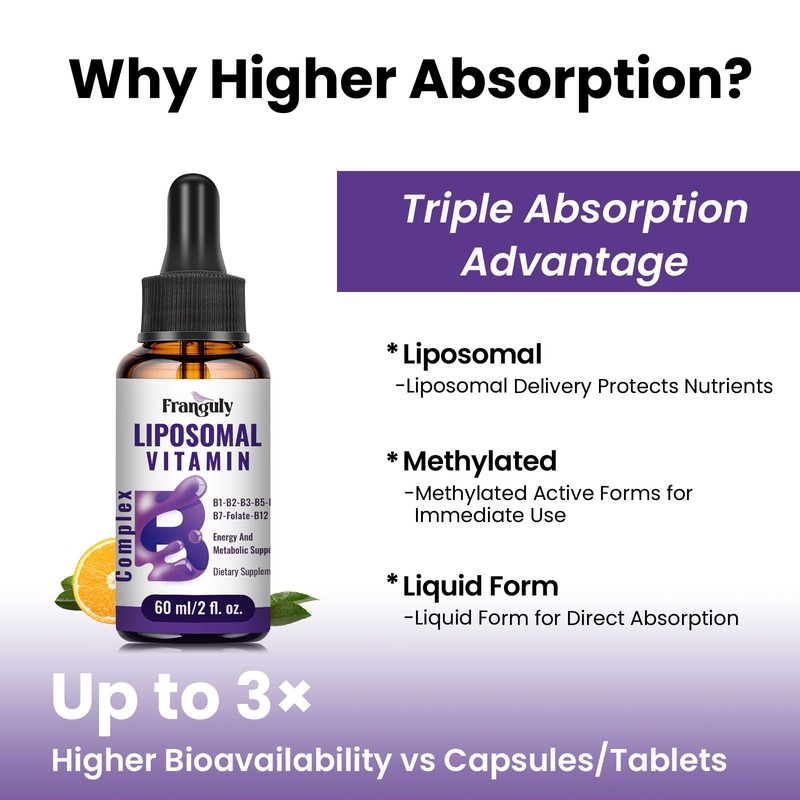 Liposomal Vitamin B Complex Liquid Sublingual B Complex Vitamins Supplement