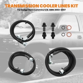 maXpeedingrods 48RE Transmission Cooler Lines Kit for Dodge Ram 2500/3500 Cummins 5.9L 2003-2007, Stainless Steel & Nylon & PTFE, Transmission Heat Exchanger Line/Heat Exchanger Cooler Line, Black