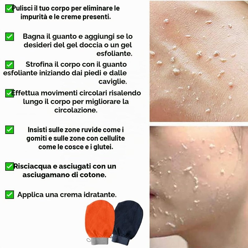 2 x Guanto esfoliante, Guanto di Crin, Guanto Kessa, Hammam,