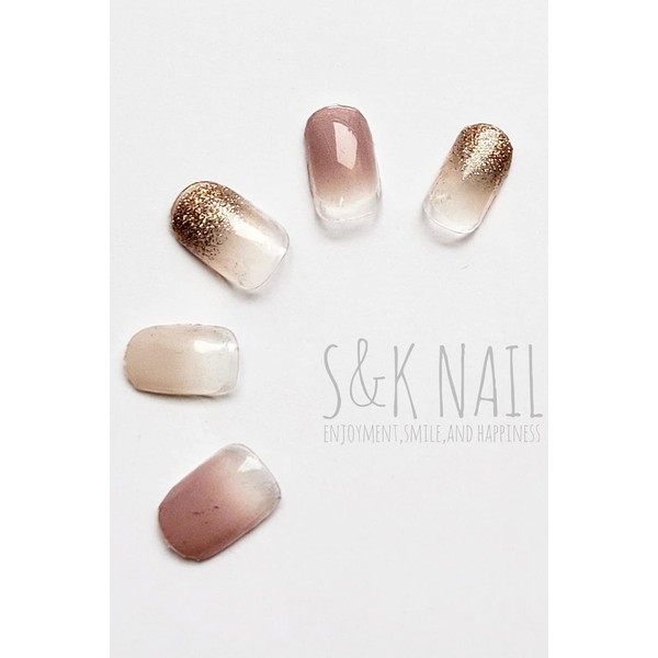 S&K NAIL Pink Beige & Gray Beige Nail Seal, Short, Made in Japan, No Hardening Required, Gel Nail Stick, Simple Oval, 8 Sizes, 20 Pieces, Small Nails