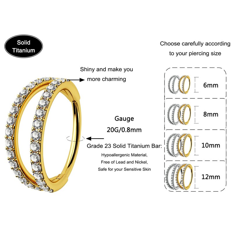 OUFER ボディピアス チタン ノーズピアス リング フープ ダブルライン クリア CZ パヴェ