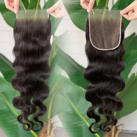 MEODI 5x5 Skinlike Real HD Lace Closure Only, Pre-plucked Body Wave Human Hair Closure 0.10mm Ultra-thin Melted Invisible Swiss Lace Small Single Knot 16 Inch