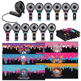 Fiwochic 24 Pcs Baseball Ice Cream Drip Team Gifts, Include 12 Cooling Towels 40'' x 12'' Workout Towels 12 Portable Fan Handheld Fan for Souvenir Rewards Gift Filler Sport Party Favors