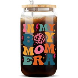Hanmsen Boy Mom Gifts for Mom,New Mom,Boy Mama Birthday Gifts for Mom,16oz In My Boy Mom Era Glass Cups with Lids Straws,Best Boy Mom Gifts for Expecting Mom,MaMa,Baby Shower,Mom to Be Gifts