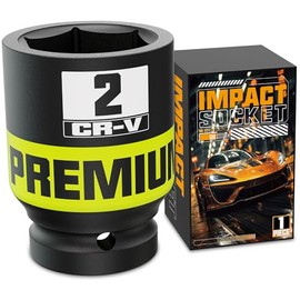 1" Drive Deep 6 Point Impact Socket, 2'' deep socket, SAE, CR-V, Color-Coded for Auto Repair, Mechanics & DIY
