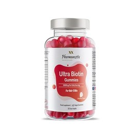 Pharmanostix Ultra Biotin 5000mcg Vegan Gummies - 10000mcg Per Daily Dose - for Hair, Skin and Nail Growth Support - 60 Natural Strawberry Flavour - 30 Days Supply - for Men and Women
