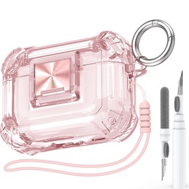 Halunbaby for AirPods Pro 2nd Generation Clear Case Cover with Secure Lock Clip Full Drop Protection,High-Transparent Soft TPU Material and Equiped with Cleaner Kit (Pink)