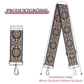 Shoulder Strap for Bags Width 5 cm - Adjustable Bag Strap 80-130 cm, Bag Strap Shoulder Strap, Universal Braided Shoulder Strap for Bags, Handbags with Carabiner (Dark Brown)