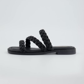 CUSHIONAIRE Women's Venice braided slide sandal +Memory Foam, Wide Widths Available, Black 6.5 W
