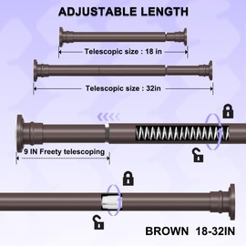 XIQIYY Spring Tension Curtain Rod 18-32 Inches Small Tension Rod Short Shower Curtain Rod Adjustable Closet Rod Heavy Duty Shower Rod,Bronze