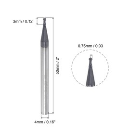 sourcing map Ball Nose End Mill 0.75mm Tip Radius Solid Carbide AlTiSin Coated CNC Router Bits 2 Flute Spiral Milling Cutter HRC45 with 4mm Shank 50mm (2-inch) Length